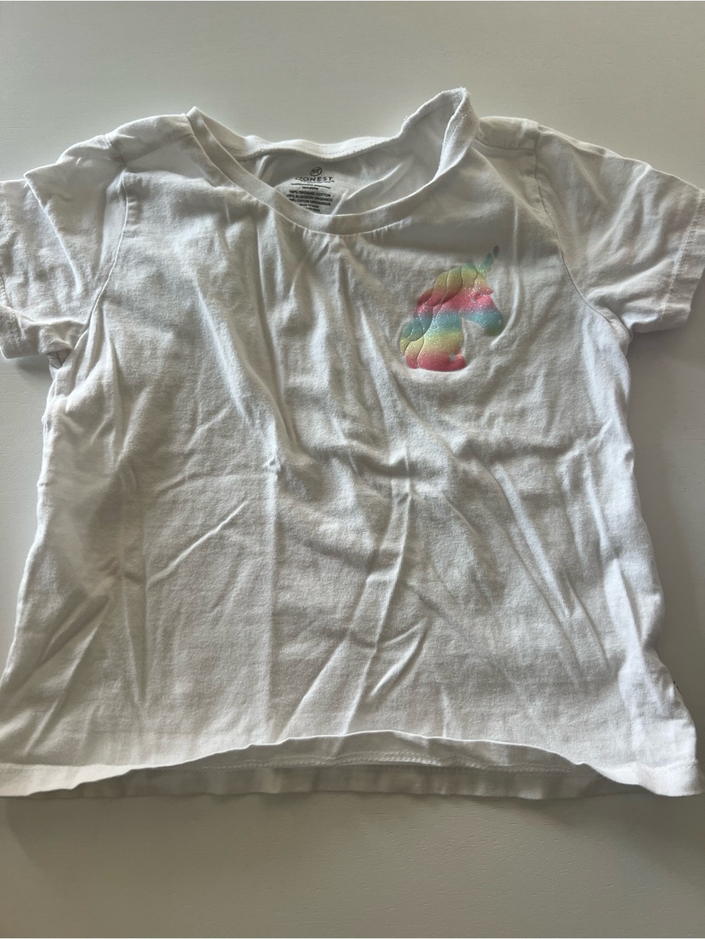 Honest baby white unicorn short sleeve tee, 5t